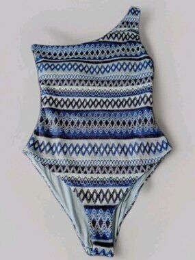 Beach Riot Women's Alba One Piece Swimsuit XL Blue Daydream Chevron NWOT